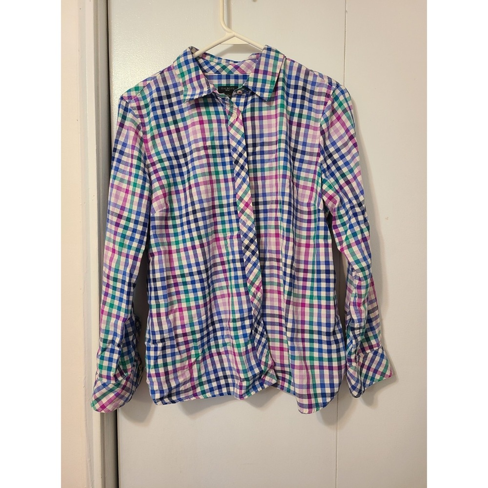 Talbots Classic Cotton Shirt In A Vibrant Pop Plaid Pattern. Size Large(P)